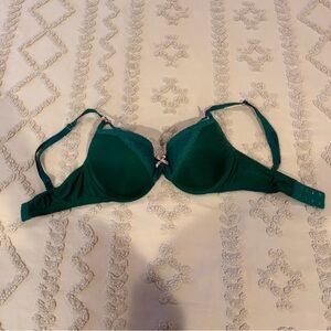 VS Emerald Green Lace Trim Push-up Bra